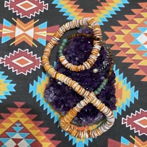 Native American Gorgeous white Orange spiny oyster shell heishi necklace.